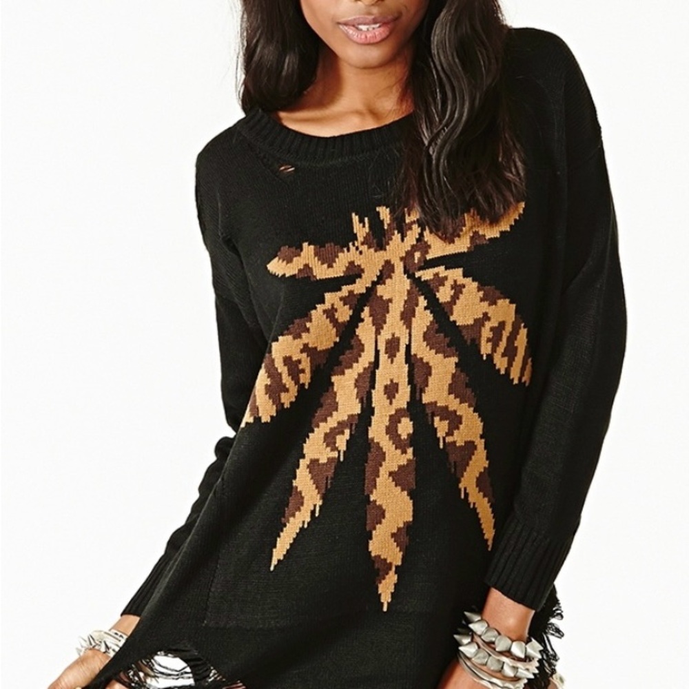 UNIF Leopard Weed Leaf Distressed Sweater
